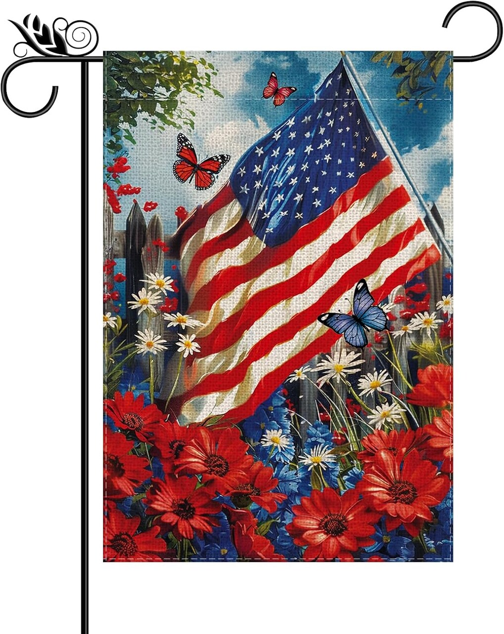 Patriotic 4th of July Garden Flag Butterfly Vertical Burlap Double Sided Patriotic USA Flag